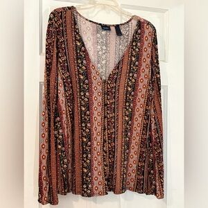 Daytrip Multicolor Striped Floral Long Sleeve Blouse